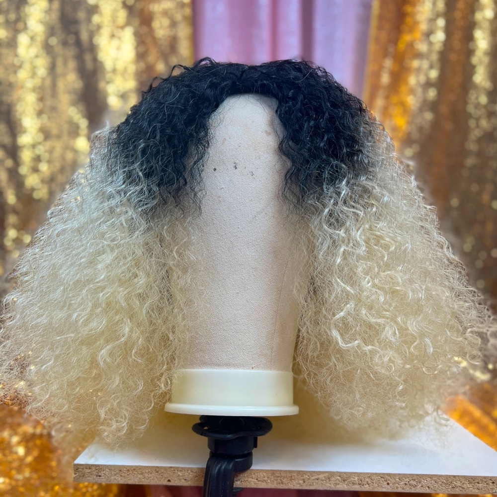 Hit The Runway High Glam Platinum Blond Ombré Curls Synthetic Half Wig